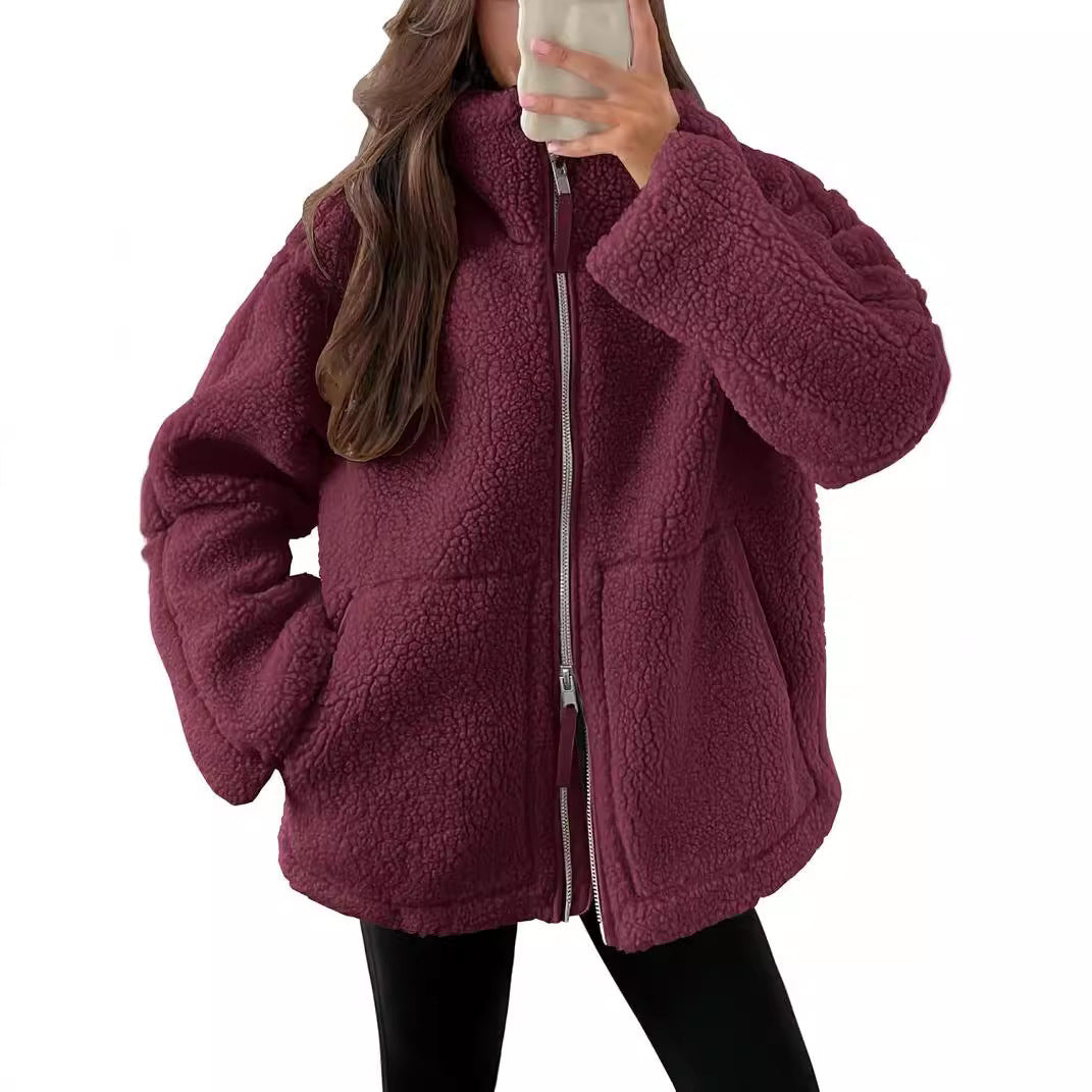 Manteau d'hiver à revers zippé avec poches
