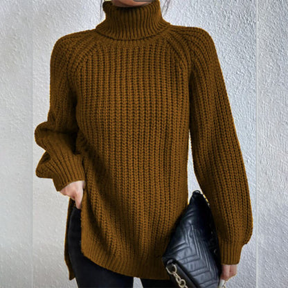Pull Col Roulé Femme à Fente Élégant.