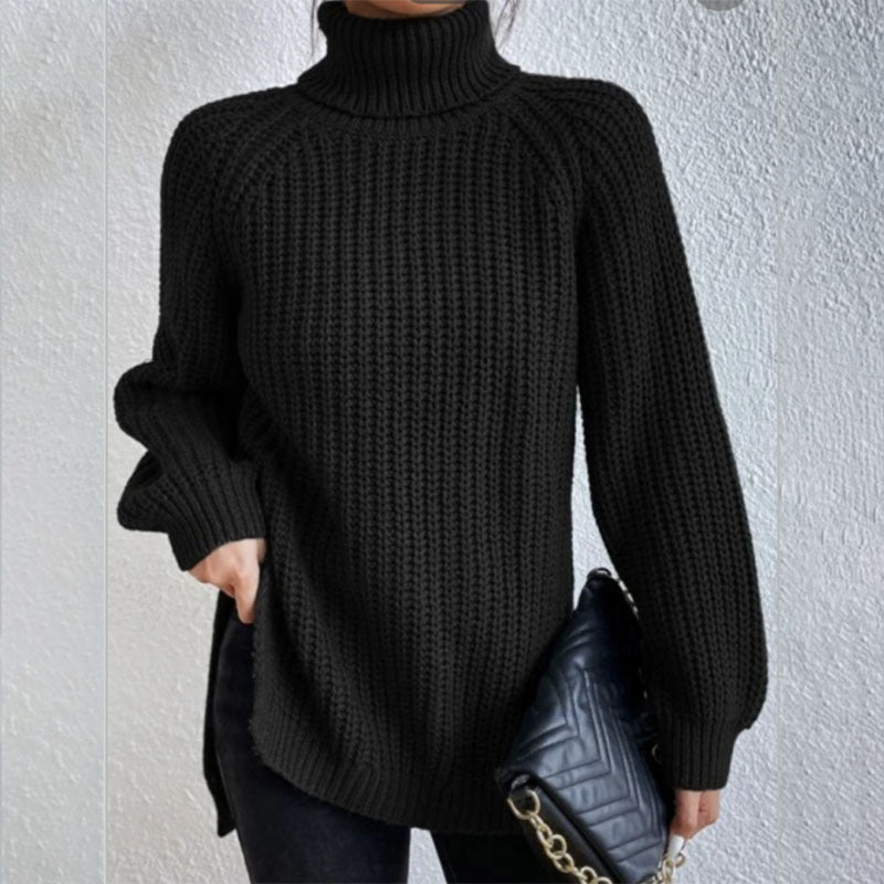 Pull Col Roulé Femme à Fente Élégant.