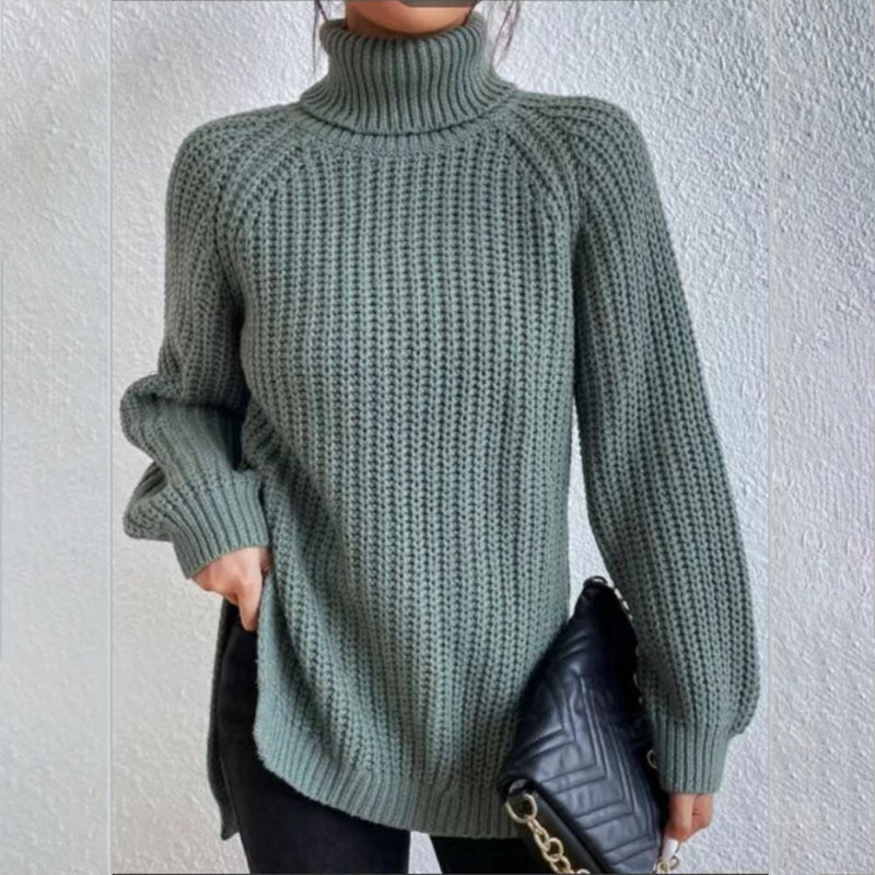 Pull Col Roulé Femme à Fente Élégant.