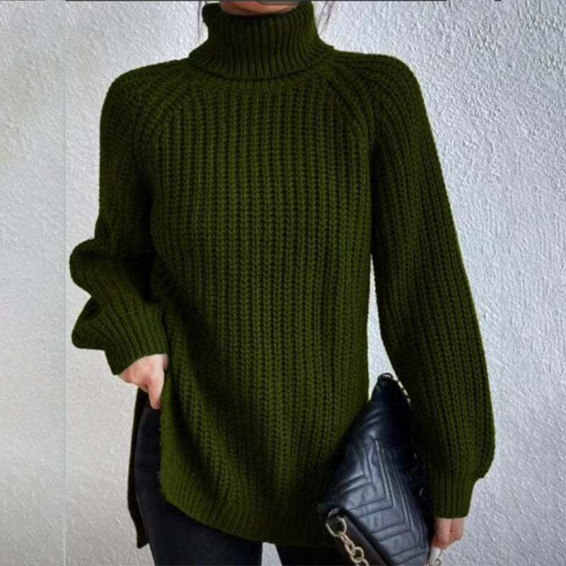 Pull Col Roulé Femme à Fente Élégant.