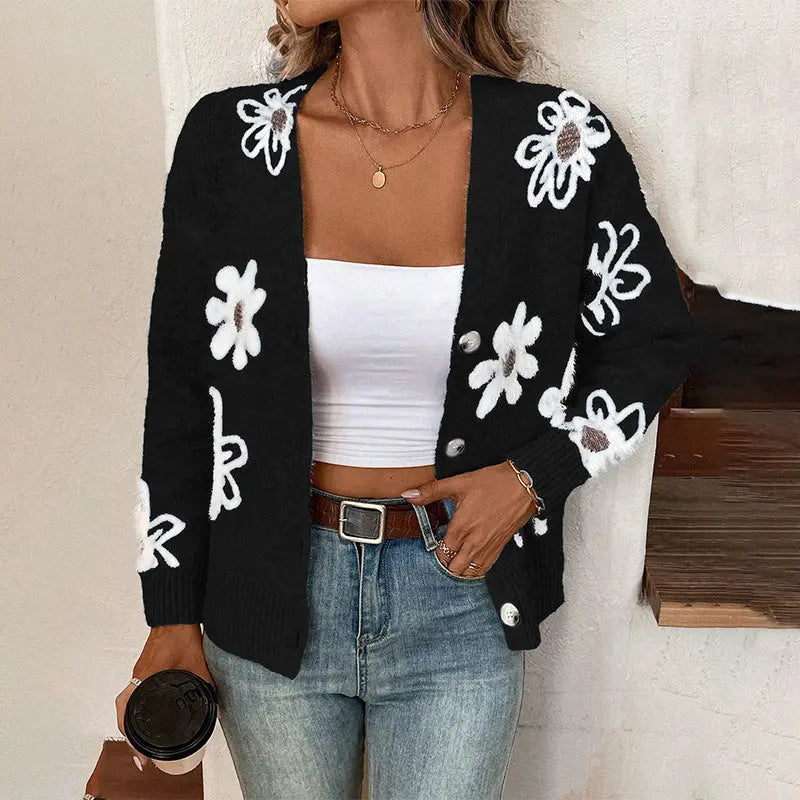 Cardigan boutonné à imprimé floral.