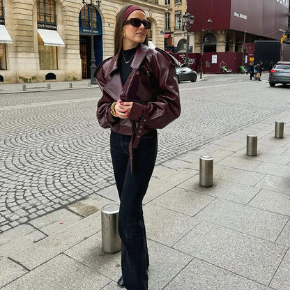 Veste en cuir à revers ample