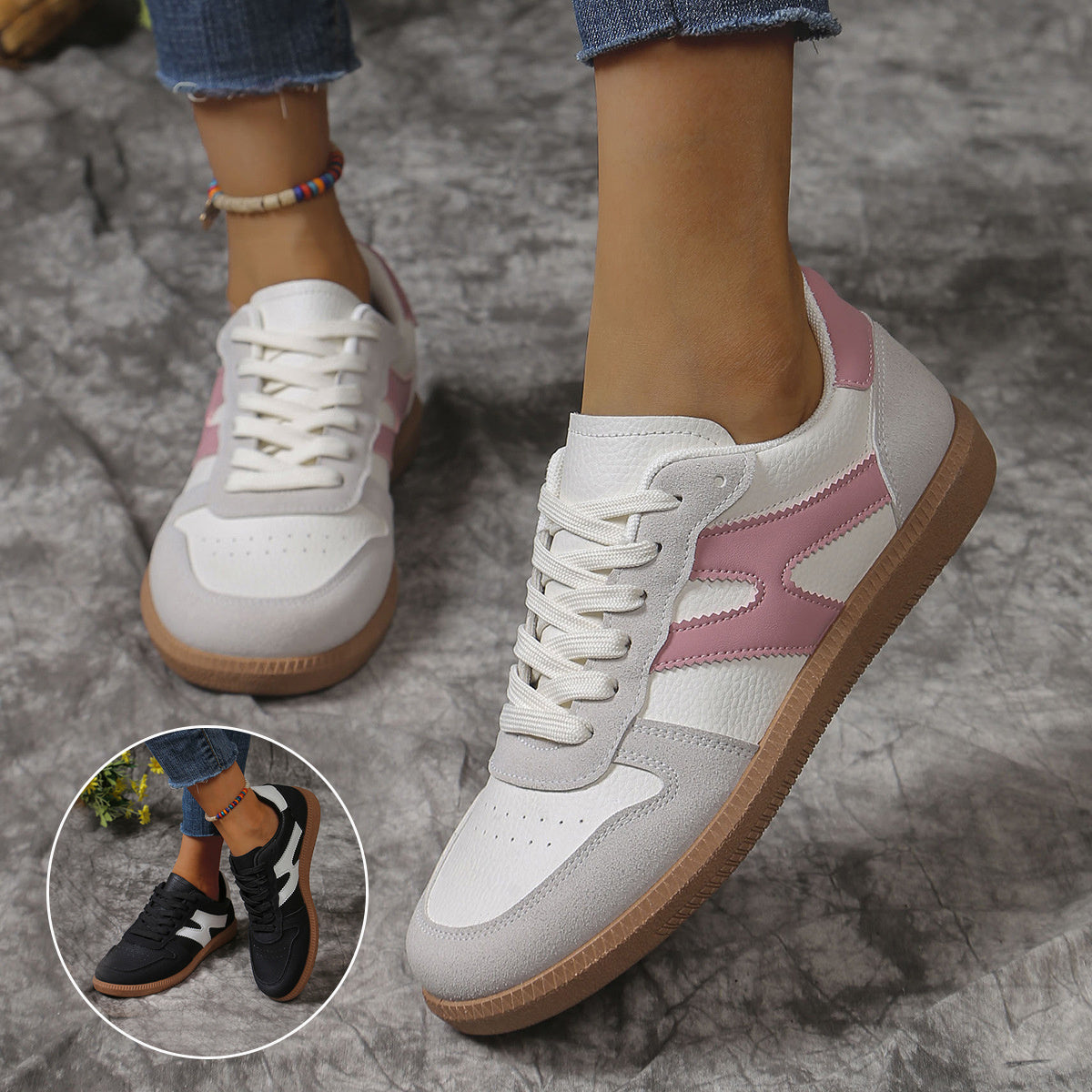 Chaussures plates à lacets color block.