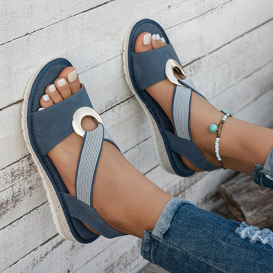 Sandales ergonomiques élégantes à bride décorative - Bleue 