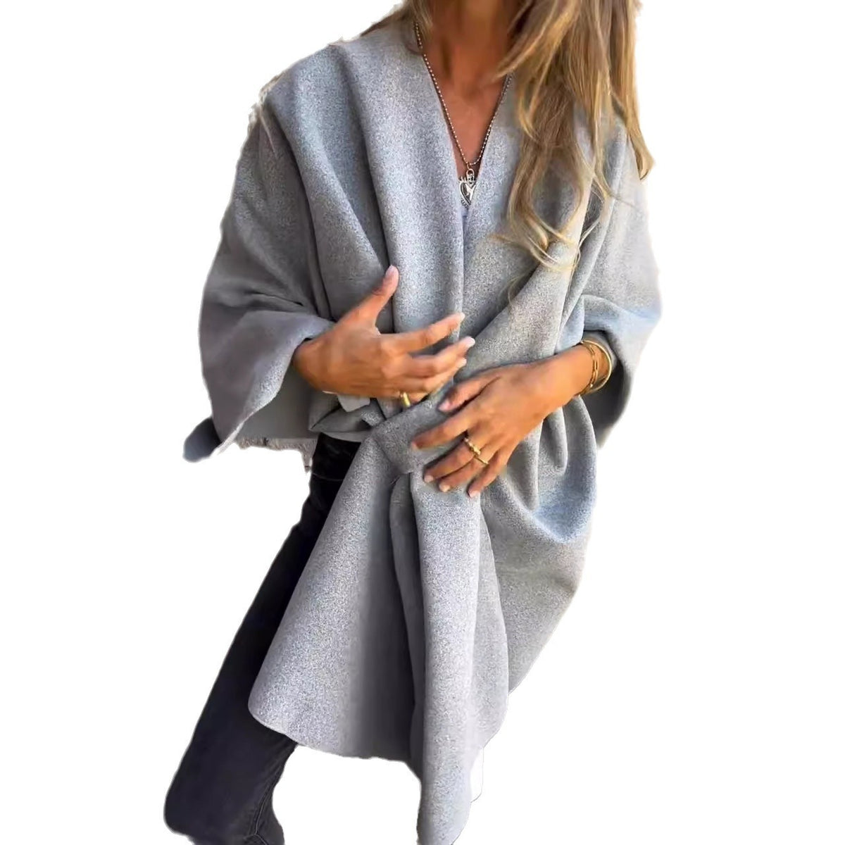 Manteau châle ample à col V