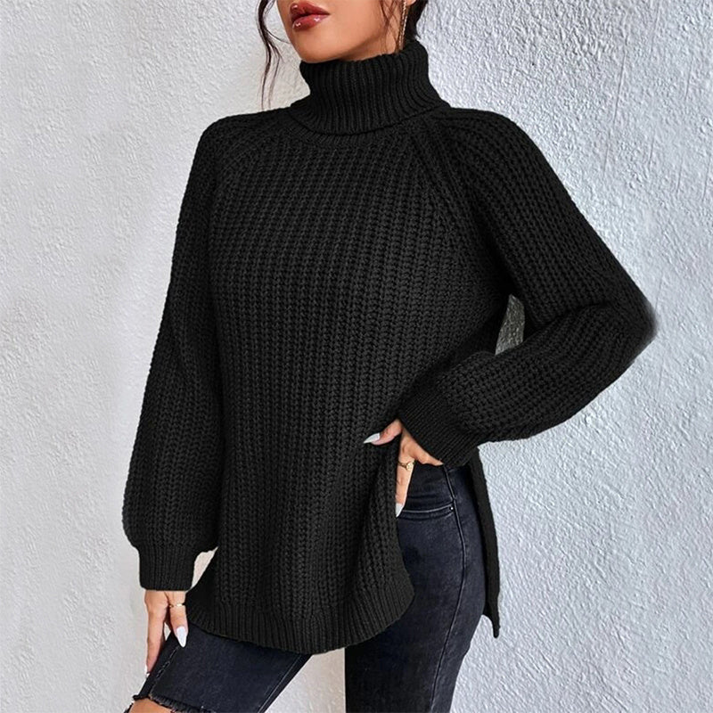 Pull Col Roulé Femme à Fente Élégant.