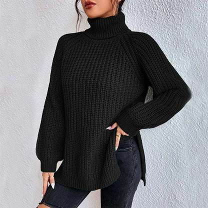 Pull Col Roulé Femme à Fente Élégant.
