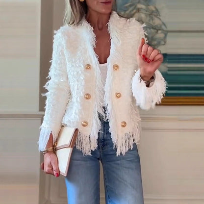 Veste à franges élégante et pointue.