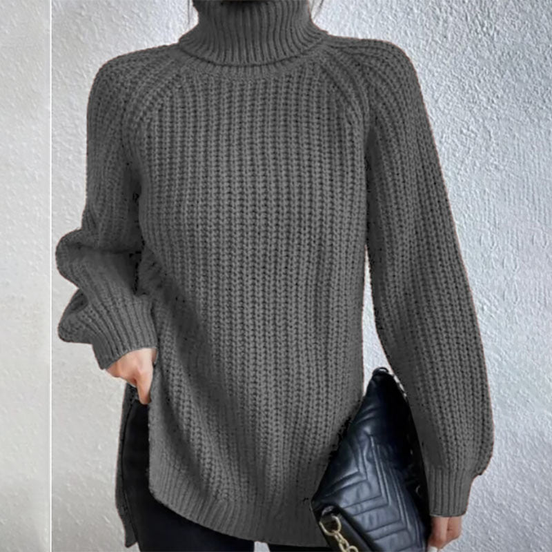 Pull Col Roulé Femme à Fente Élégant.