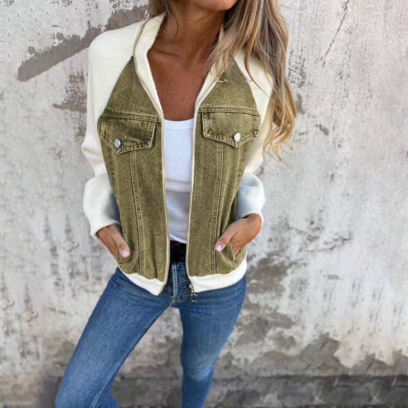 Veste en jean à coutures contrastées