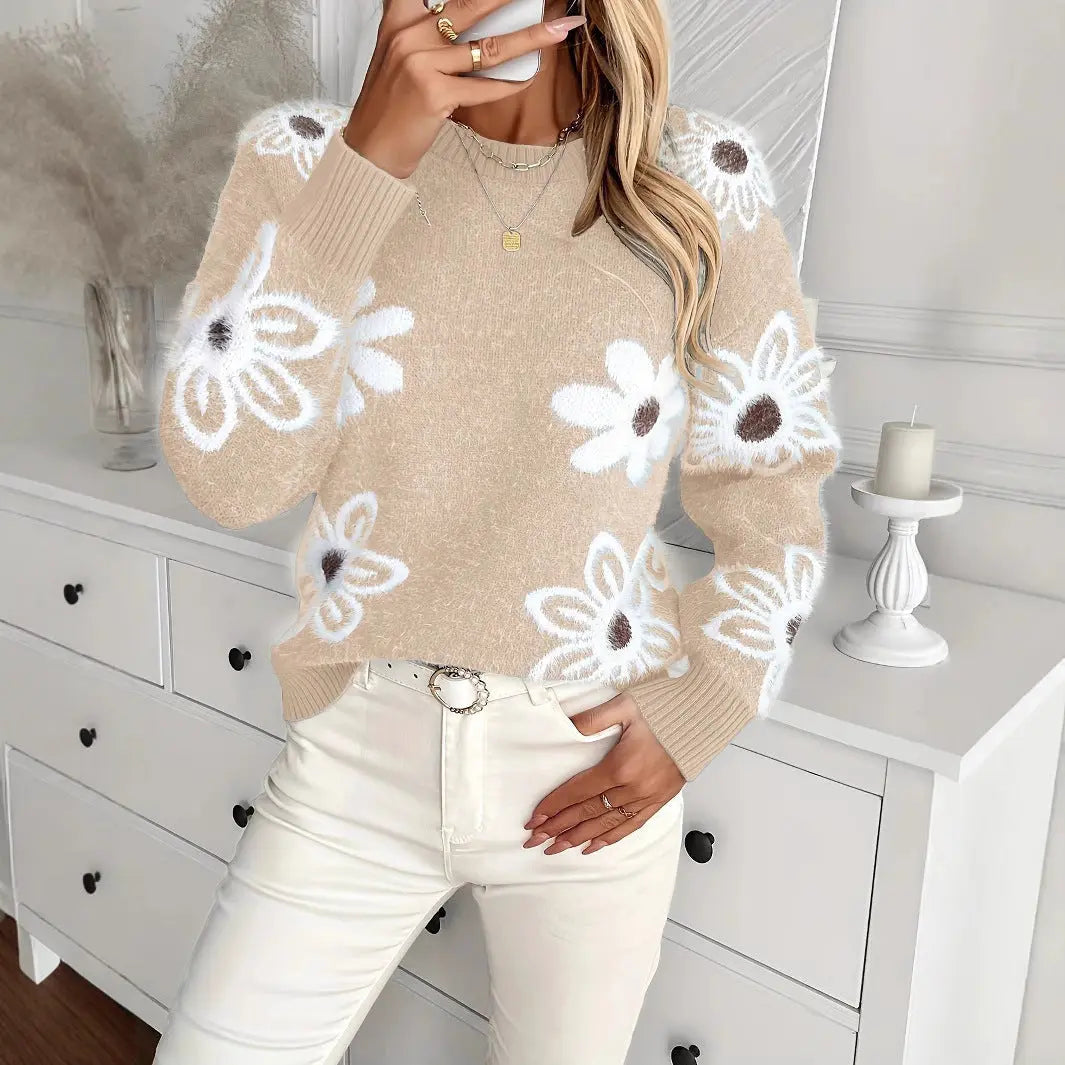 Pull tricoté à fleurs.