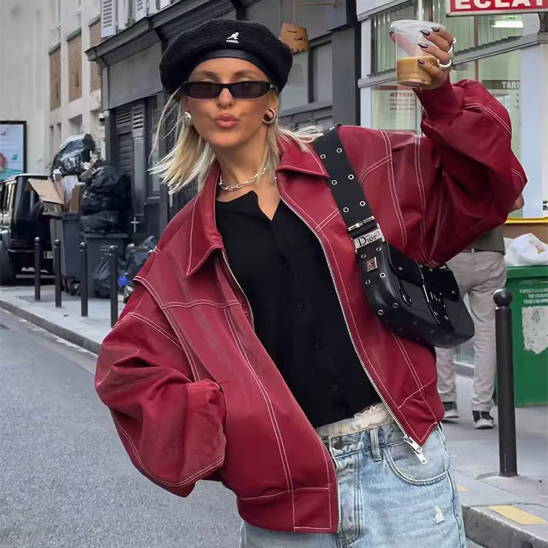 Veste en cuir style motard