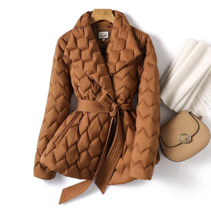 Veste d'hiver à surpiqûres ondulées avec ceinture