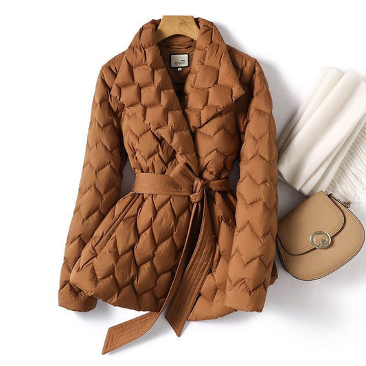 Veste d'hiver à surpiqûres ondulées avec ceinture