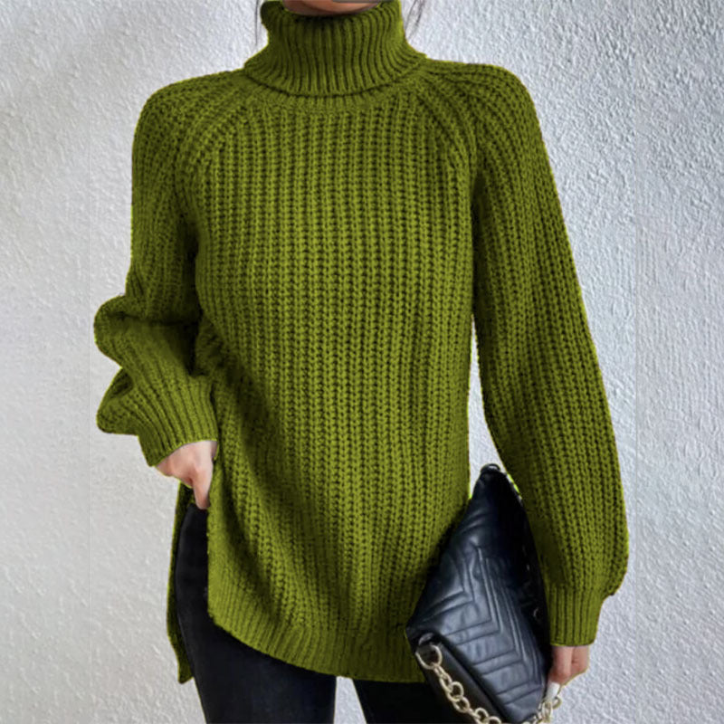 Pull Col Roulé Femme à Fente Élégant.