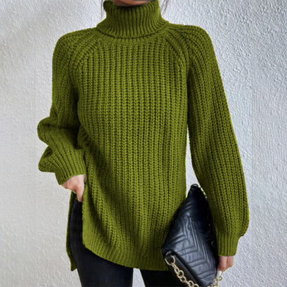 Pull Col Roulé Femme à Fente Élégant.