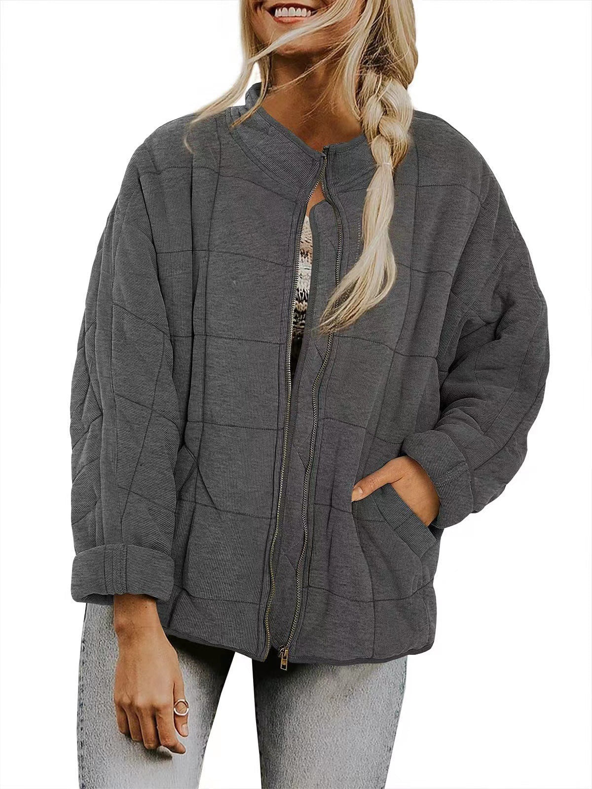Manteau d'hiver zippé à col montant et poches