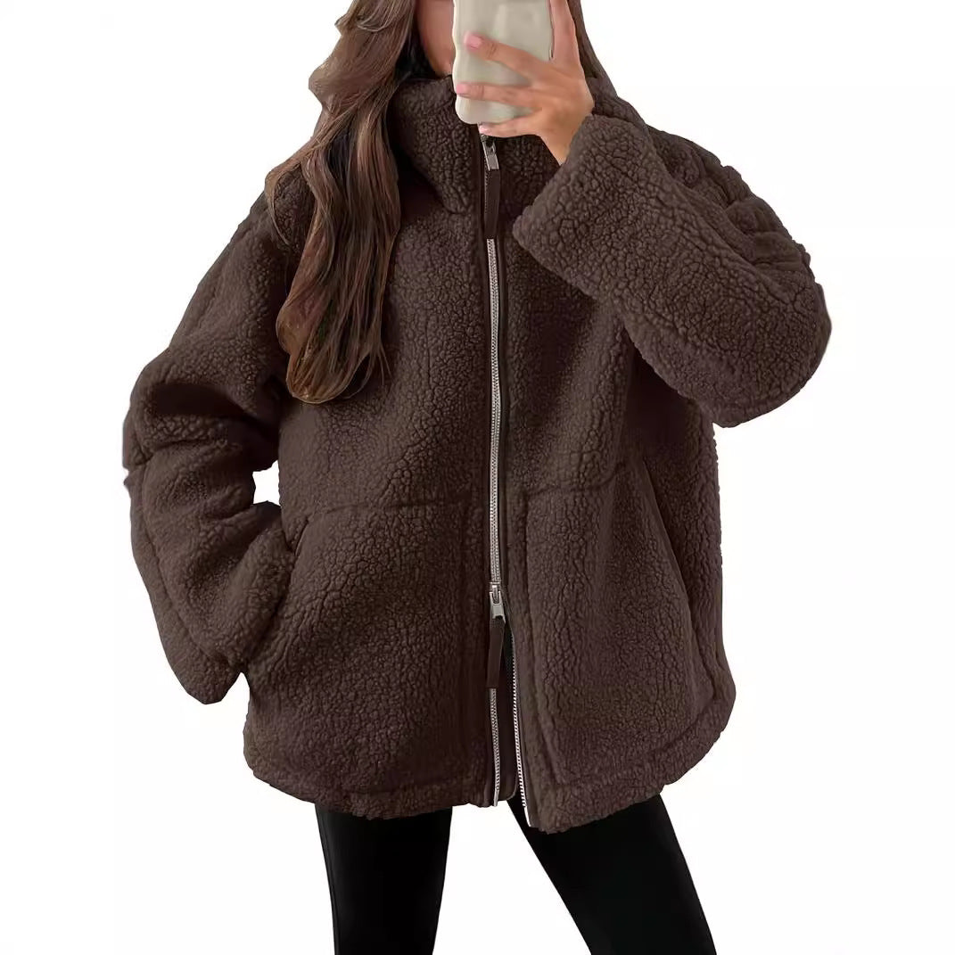 Manteau d'hiver à revers zippé avec poches