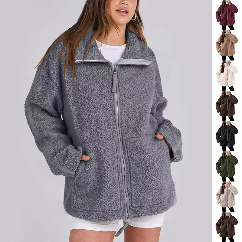 Manteau d'hiver à revers zippé avec poches