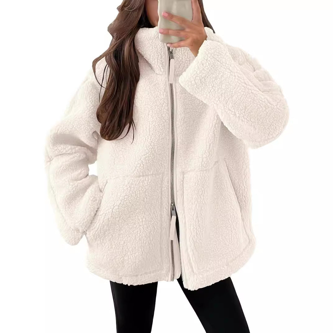 Manteau d'hiver à revers zippé avec poches
