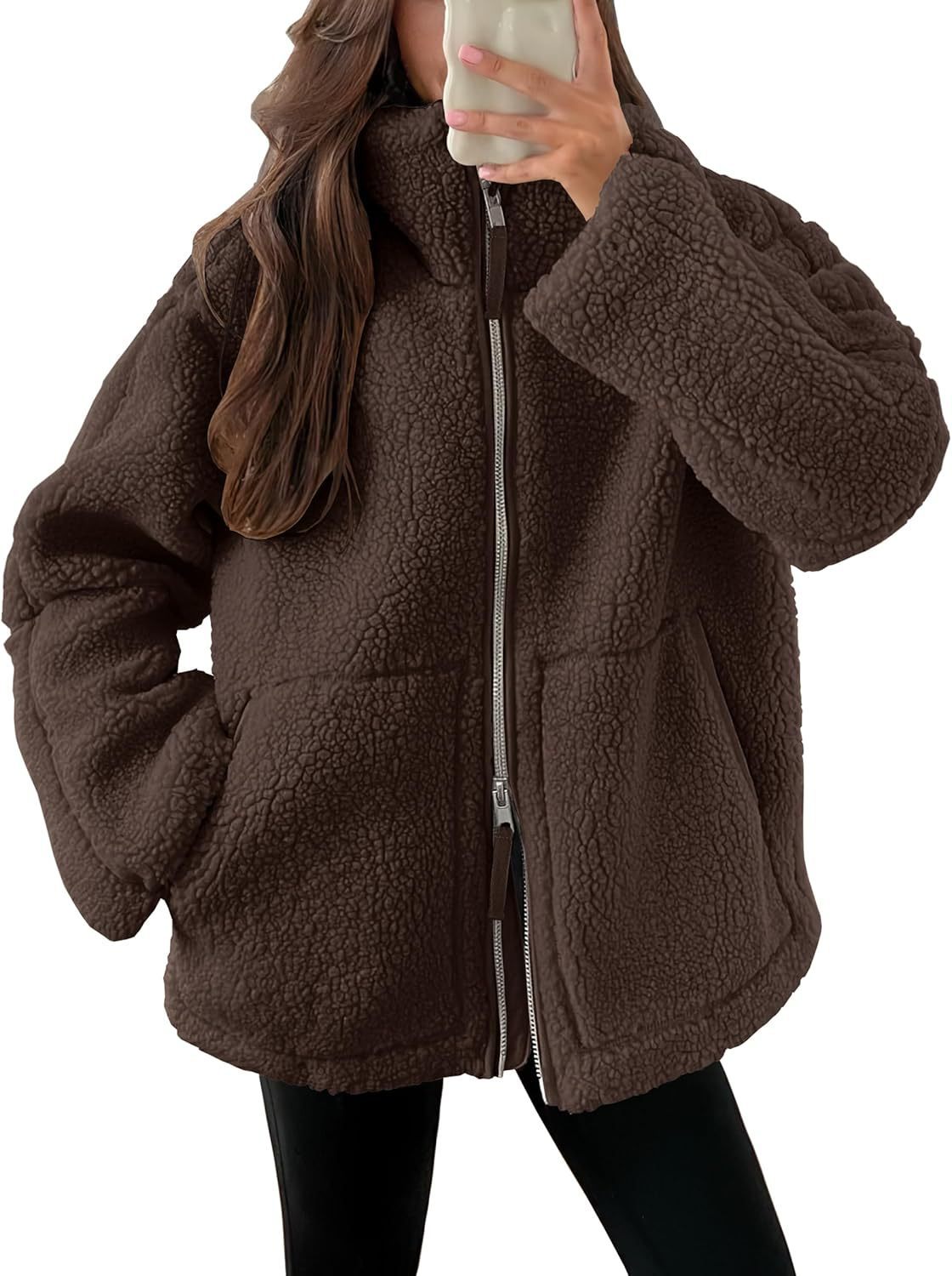 Manteau d'hiver à revers zippé avec poches