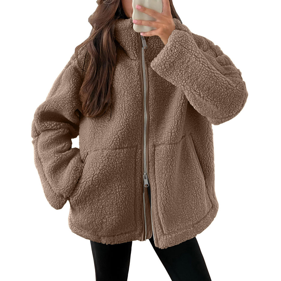 Manteau d'hiver à revers zippé avec poches