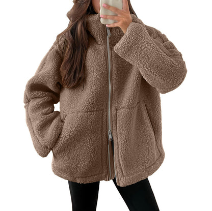 Manteau d'hiver à revers zippé avec poches