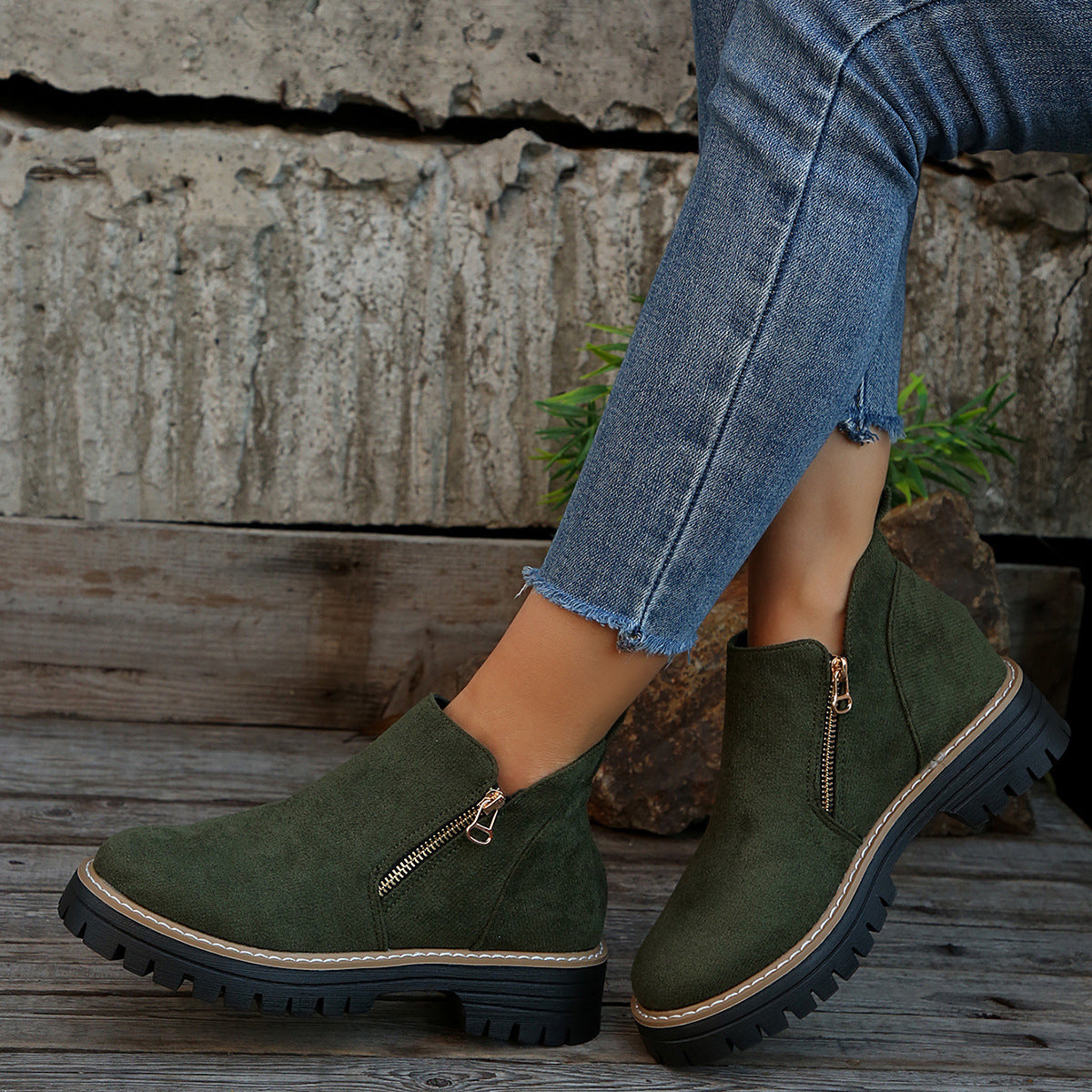 Bottines Tendance Avec Fermeture Éclair Latérale