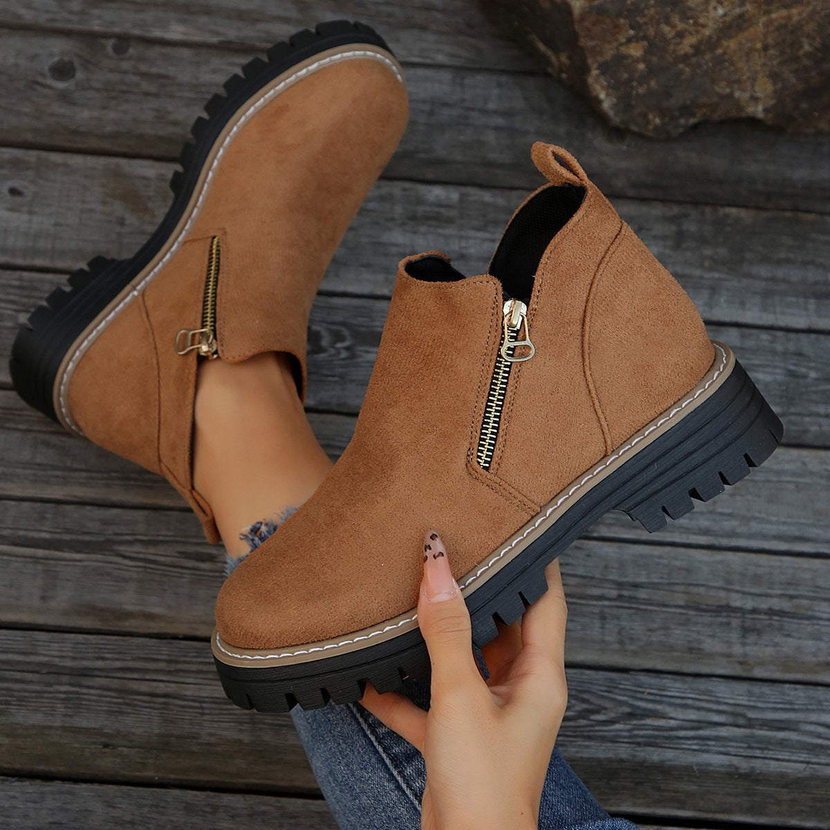 Bottines Tendance Avec Fermeture Éclair Latérale
