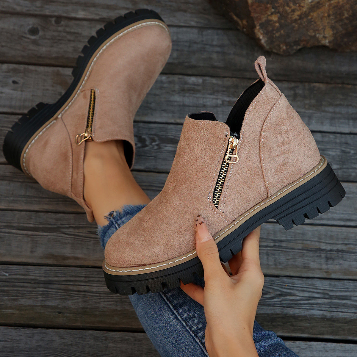 Bottines Tendance Avec Fermeture Éclair Latérale