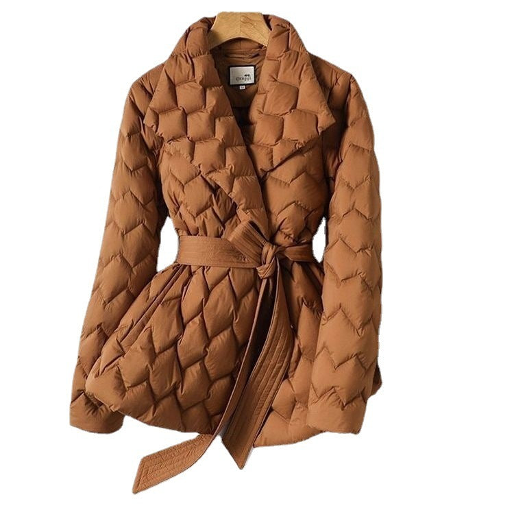 Veste d'hiver à surpiqûres ondulées avec ceinture
