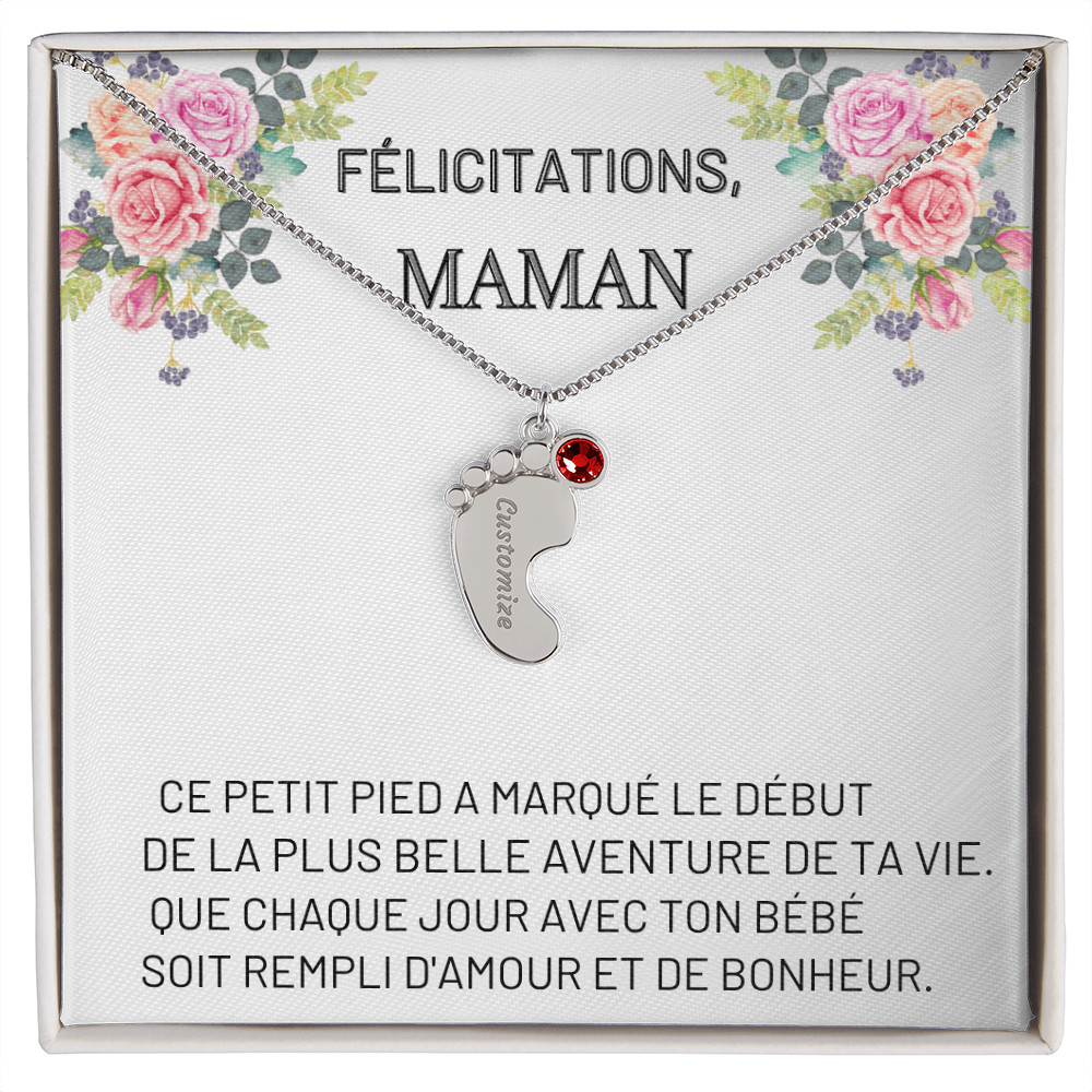 Collier « Pieds de bébé » avec pierre de naissance