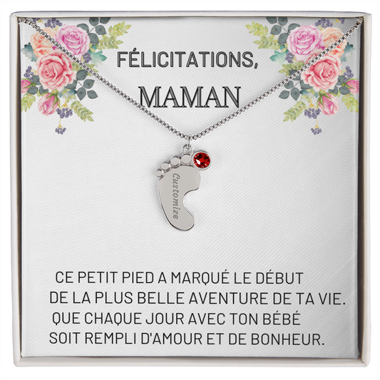 Collier « Pieds de bébé » avec pierre de naissance
