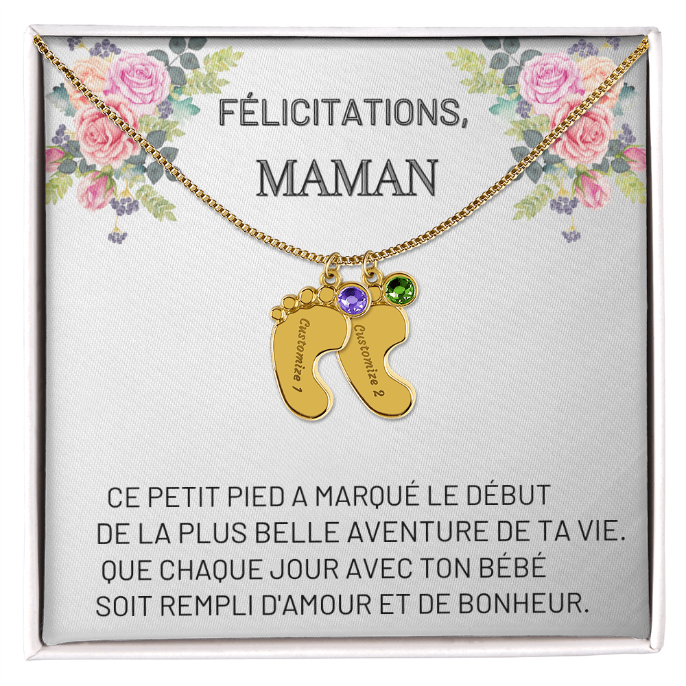 Collier « Pieds de bébé » avec pierre de naissance