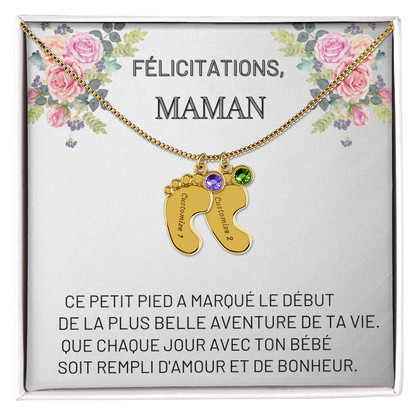 Collier « Pieds de bébé » avec pierre de naissance