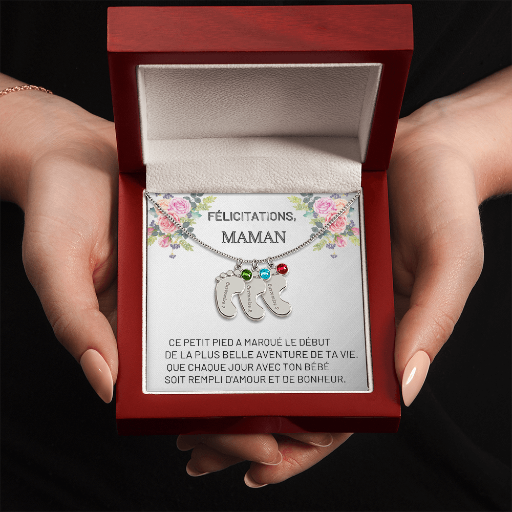 Collier « Pieds de bébé » avec pierre de naissance