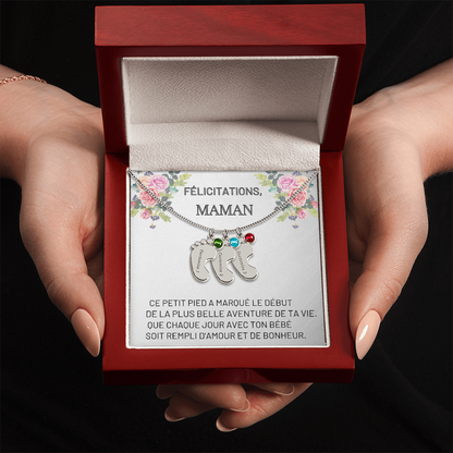 Collier « Pieds de bébé » avec pierre de naissance