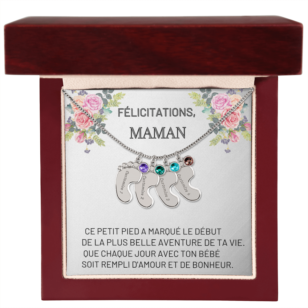 Collier « Pieds de bébé » avec pierre de naissance