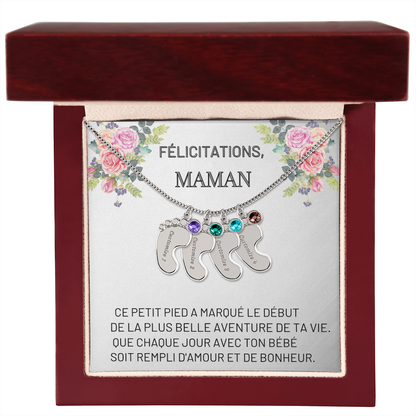 Collier « Pieds de bébé » avec pierre de naissance