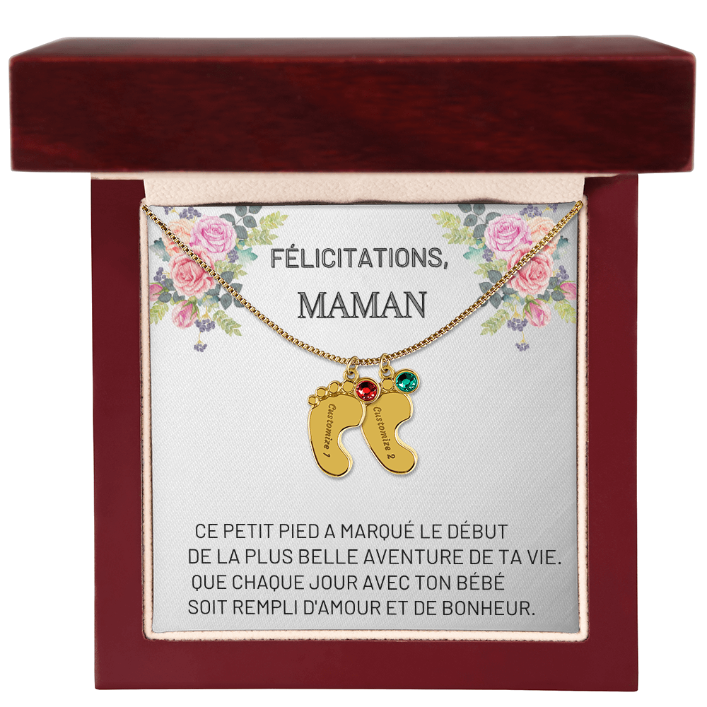 Collier « Pieds de bébé » avec pierre de naissance