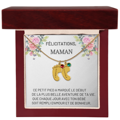 Collier « Pieds de bébé » avec pierre de naissance