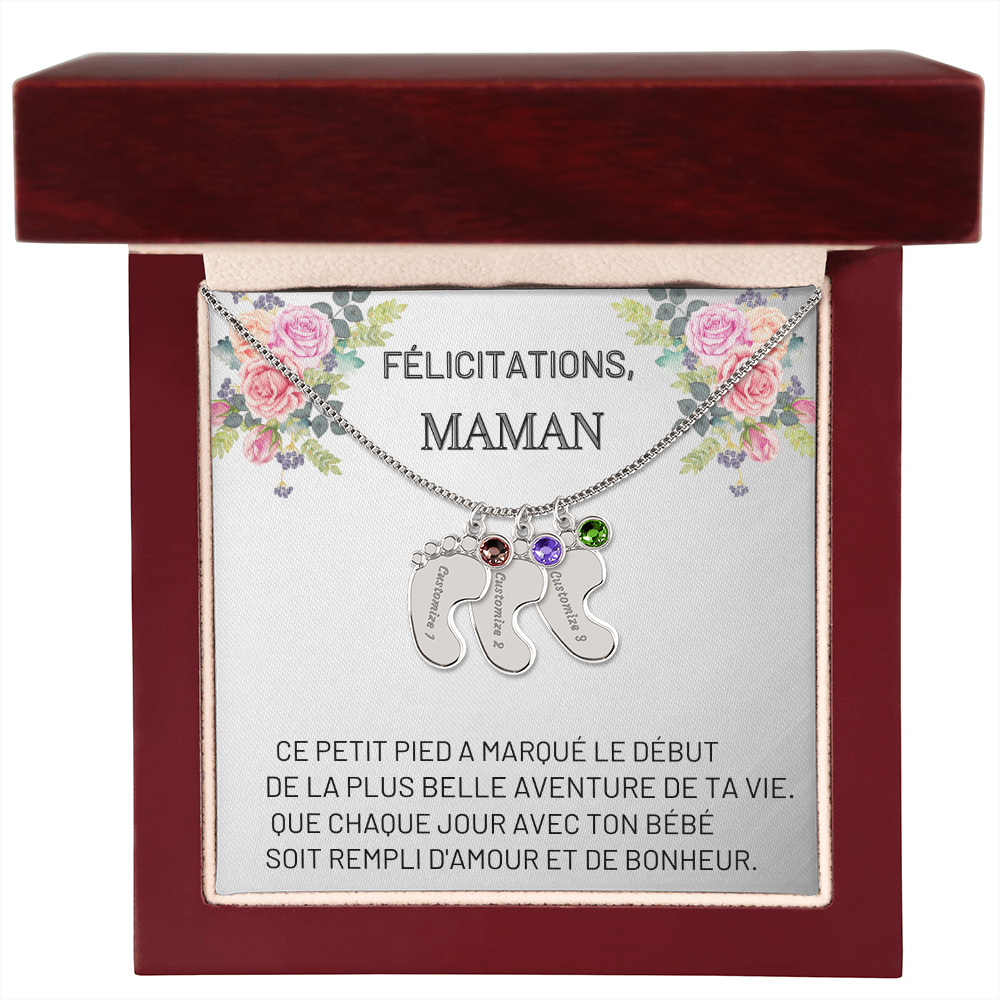 Collier « Pieds de bébé » avec pierre de naissance