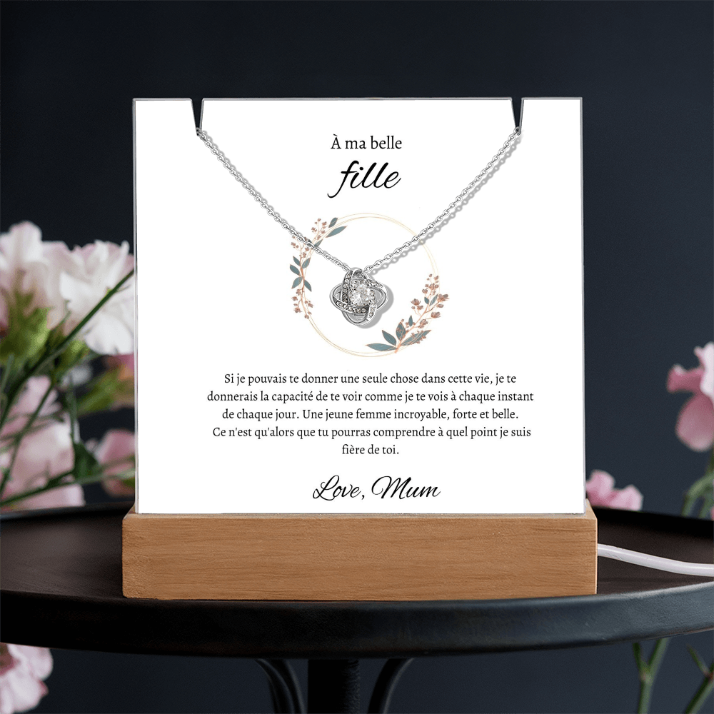 Collier souvenir en acrylique et nœud d'amour