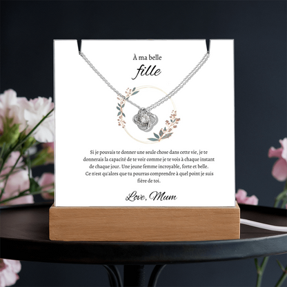 Collier souvenir en acrylique et nœud d'amour