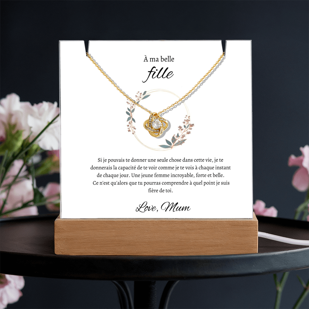 Collier souvenir en acrylique et nœud d'amour