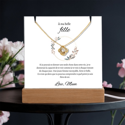 Collier souvenir en acrylique et nœud d'amour