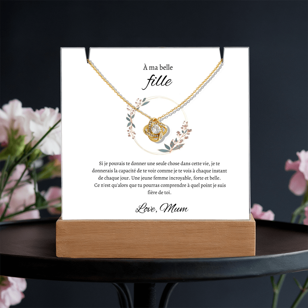 Collier souvenir en acrylique et nœud d'amour