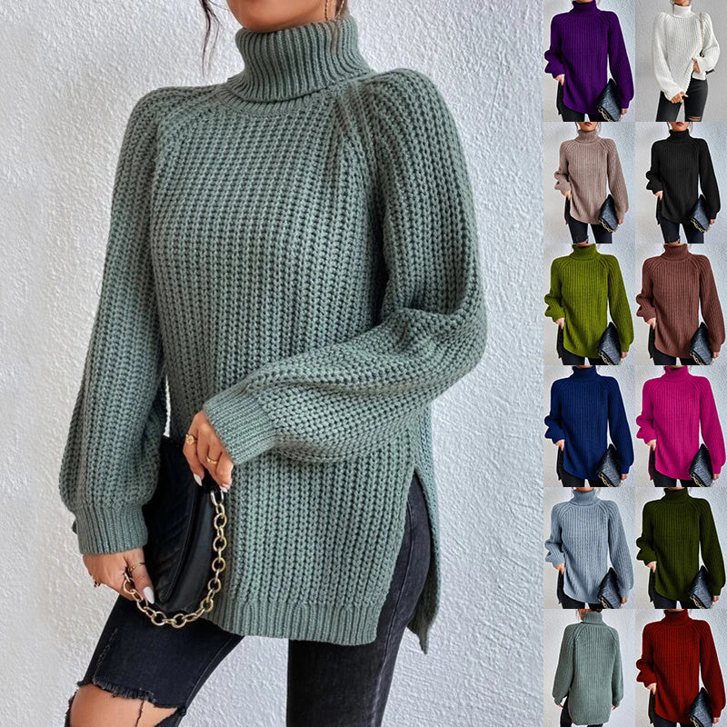 Pull Col Roulé Femme à Fente Élégant.
