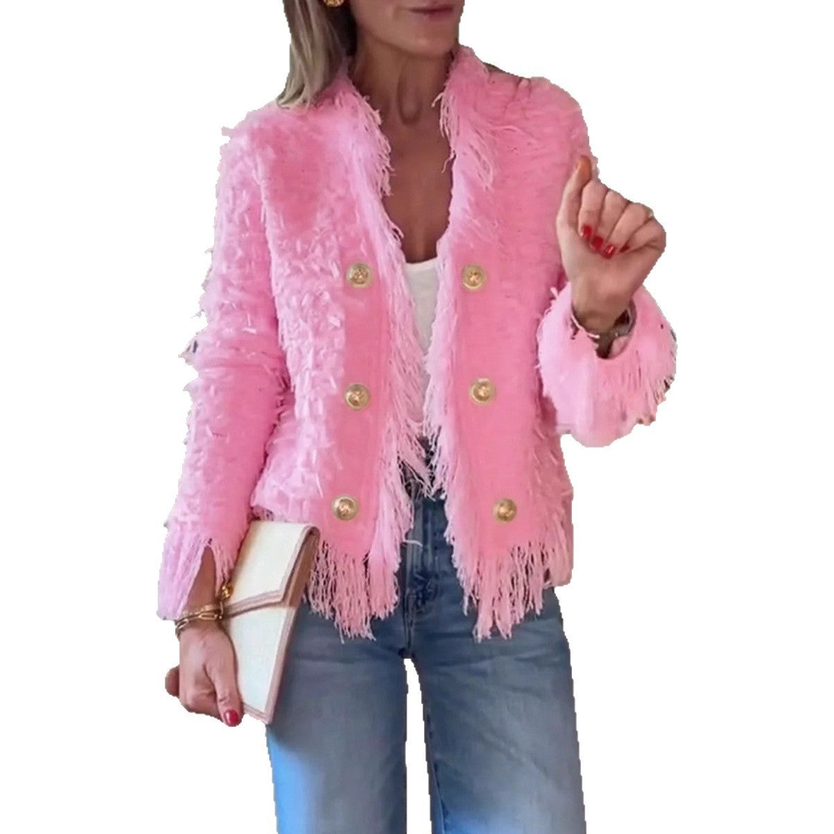 Veste à franges élégante et pointue.